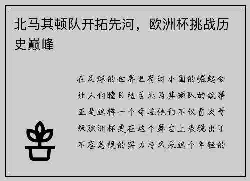 北马其顿队开拓先河，欧洲杯挑战历史巅峰