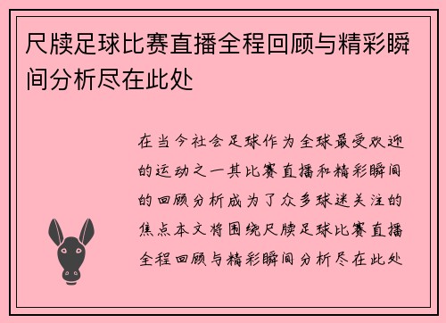 尺牍足球比赛直播全程回顾与精彩瞬间分析尽在此处